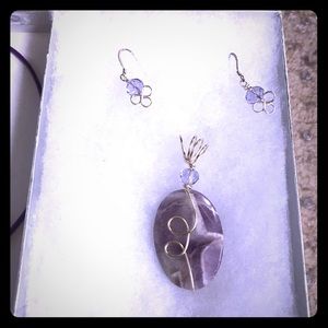 Purple Rock Pendant & Earrings Set